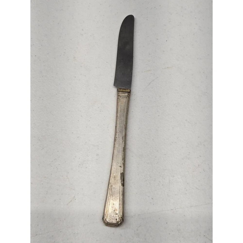 Simeon L & George H Rogers Co Art Deco Silver Plate Dinner Knife Stainless Blade